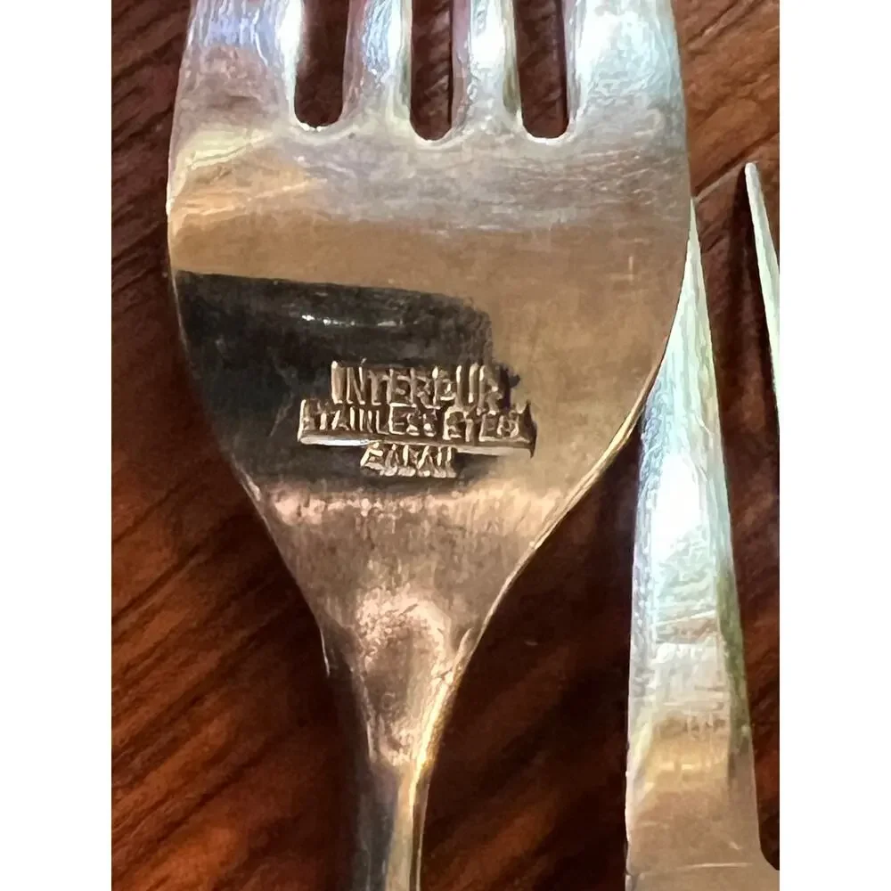 Vintage Interpur flatware wood handle forks Canoe Hearts Japan 2 pieces forks
